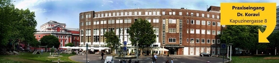 Außenansicht Praxis Zahnarzt Essen Zentrum, Dr. Koravi